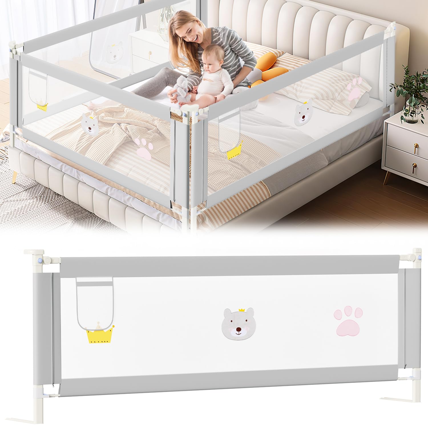 Ikodm 2X 200cm Griglia di protezione per letto, griglia di protezione