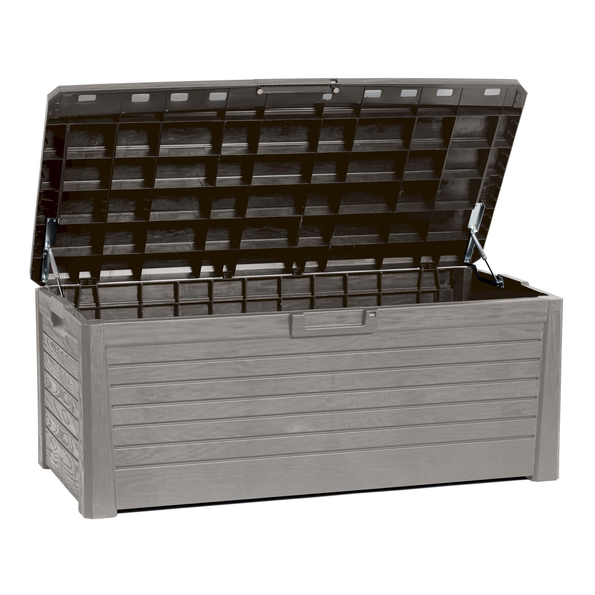 Toomax Florida baule da 550L multiuso con seduta 148x72x60h finitura effetto legno grigio tortora porta attrezzi resistente UV