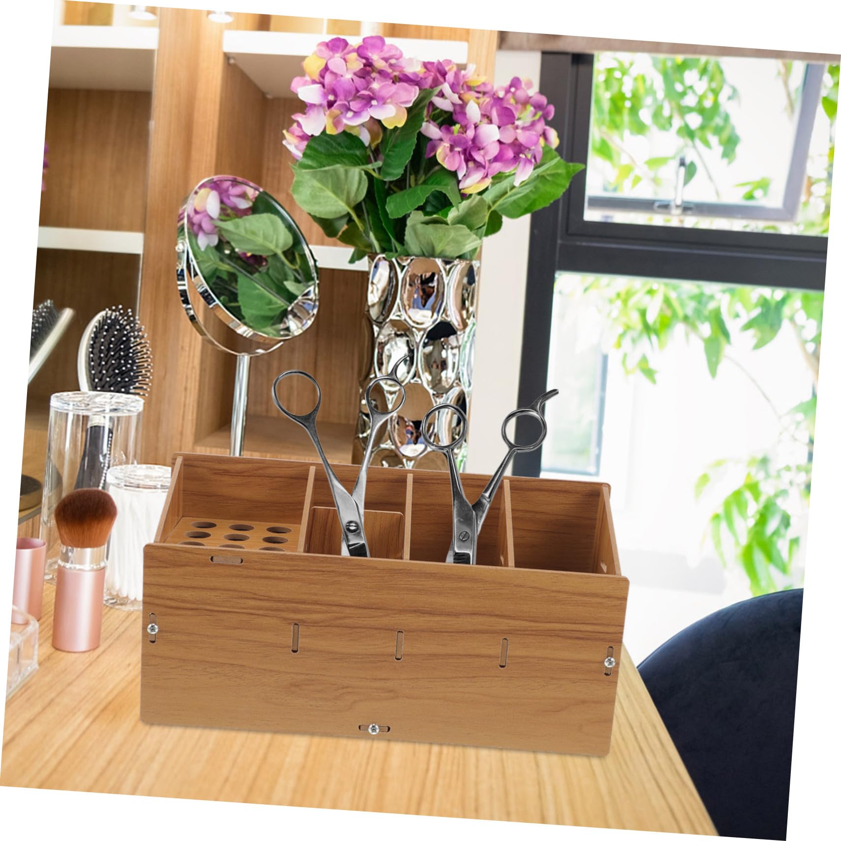SHERCHPRY Hairdressing Comb Holder Shear Cases for Hairstylists Barber Tool Organizer Wooden Desk Storage Hair Stylist Essentials