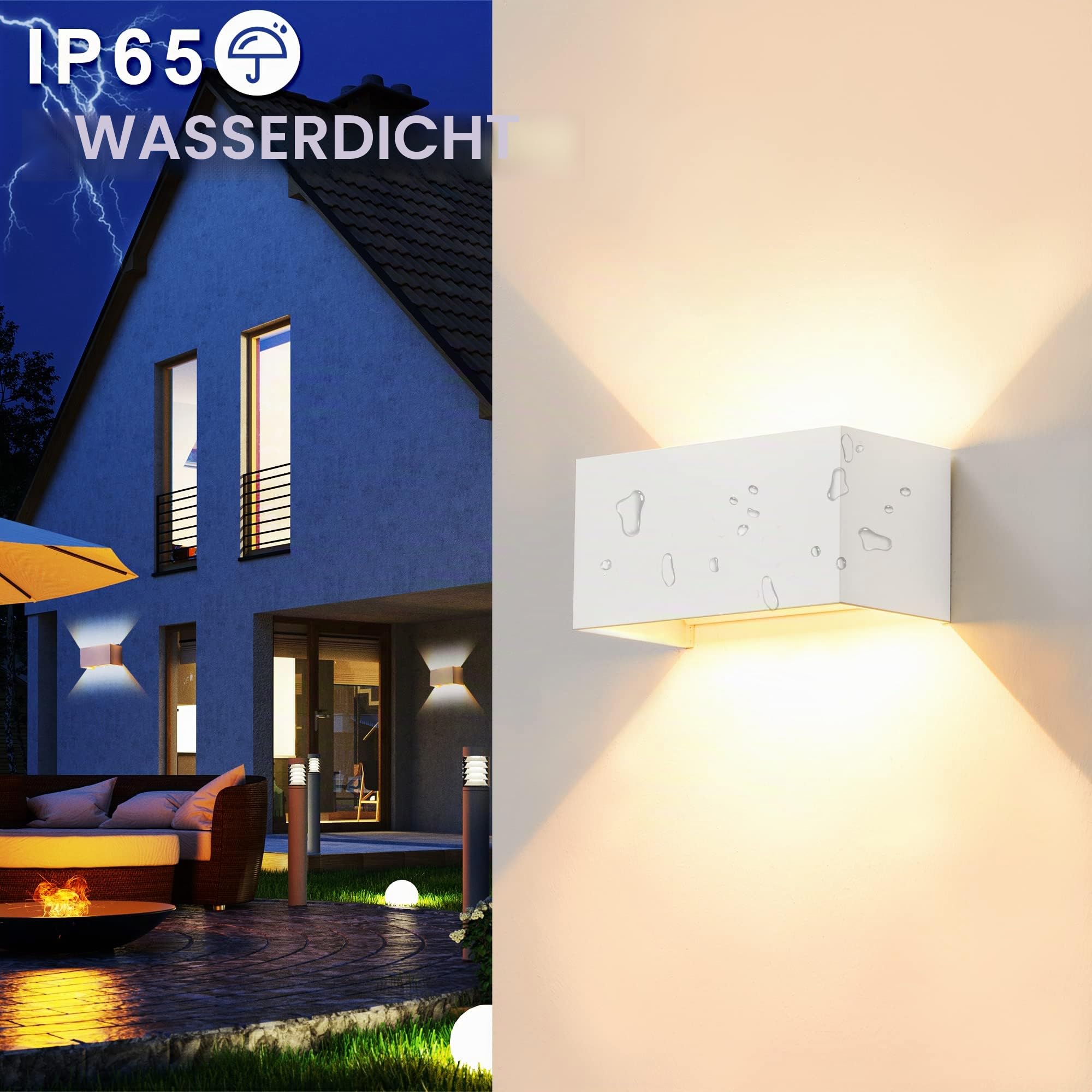 LED Wandleuchte Wandlampe innen aussen, Außenlampe Außenleuchte IP65 Modern Aussenleuchte UP Down Außenwandleuchte Aussenbeleuchtung Einstellbar Lichtstrahl Schlafzimmer Treppenhaus, Weiß