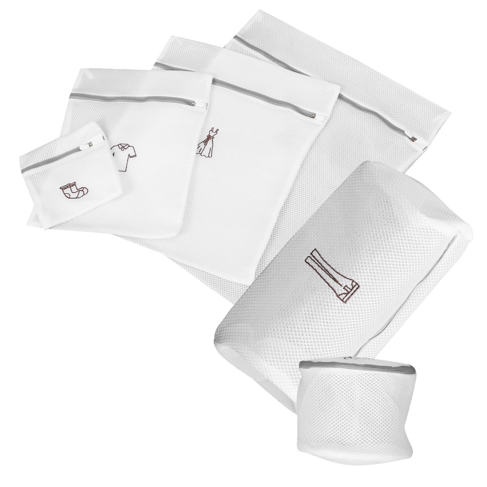 Sacchetti Bucato in Rete Ricamata Fine 6 Pezzi Bianco Poliestere | Maglia Sottile, Formato Leggero, Utile in Viaggio e Capi Delicati, Lavaggio Separato
