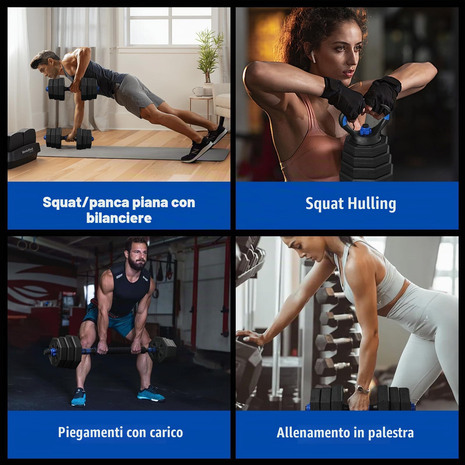 Manubri Regolabili 20 KG 4 in 1 con Bilanciere e Kettlebell