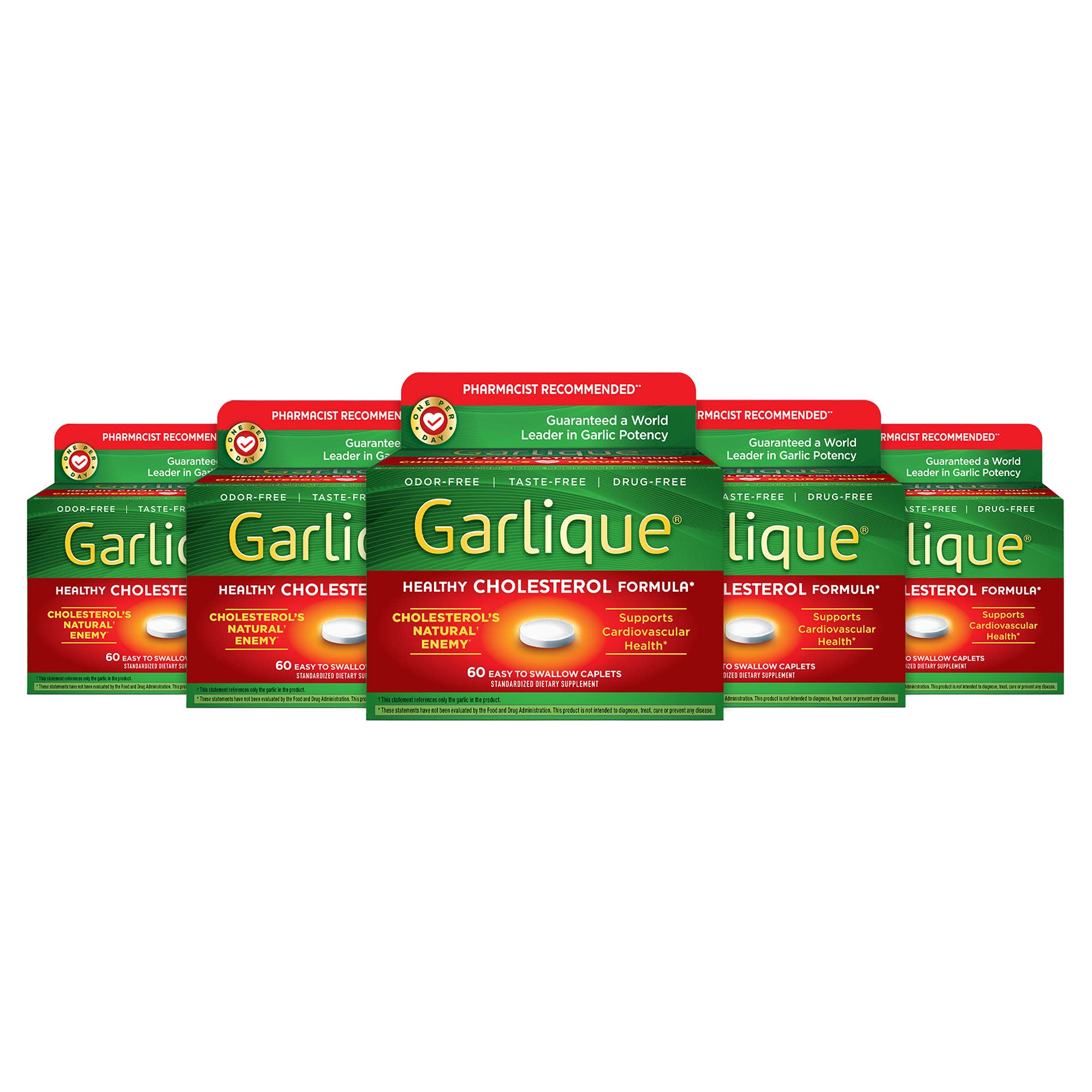 Garlique Healthy Cholesterol Formula with 5000 mcg of Allicin, 60 Enteric Coated Caplets (Pack of 5)