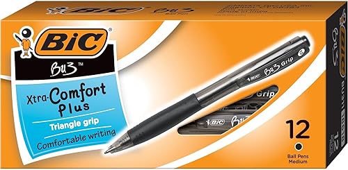 Miniatura 6 de BIC BU3 Grip - Bolígrafo retráctil, punta media (0.039 pulgadas), negro, bolígrafos retráctiles negros para escuela y oficina, 12 unidades