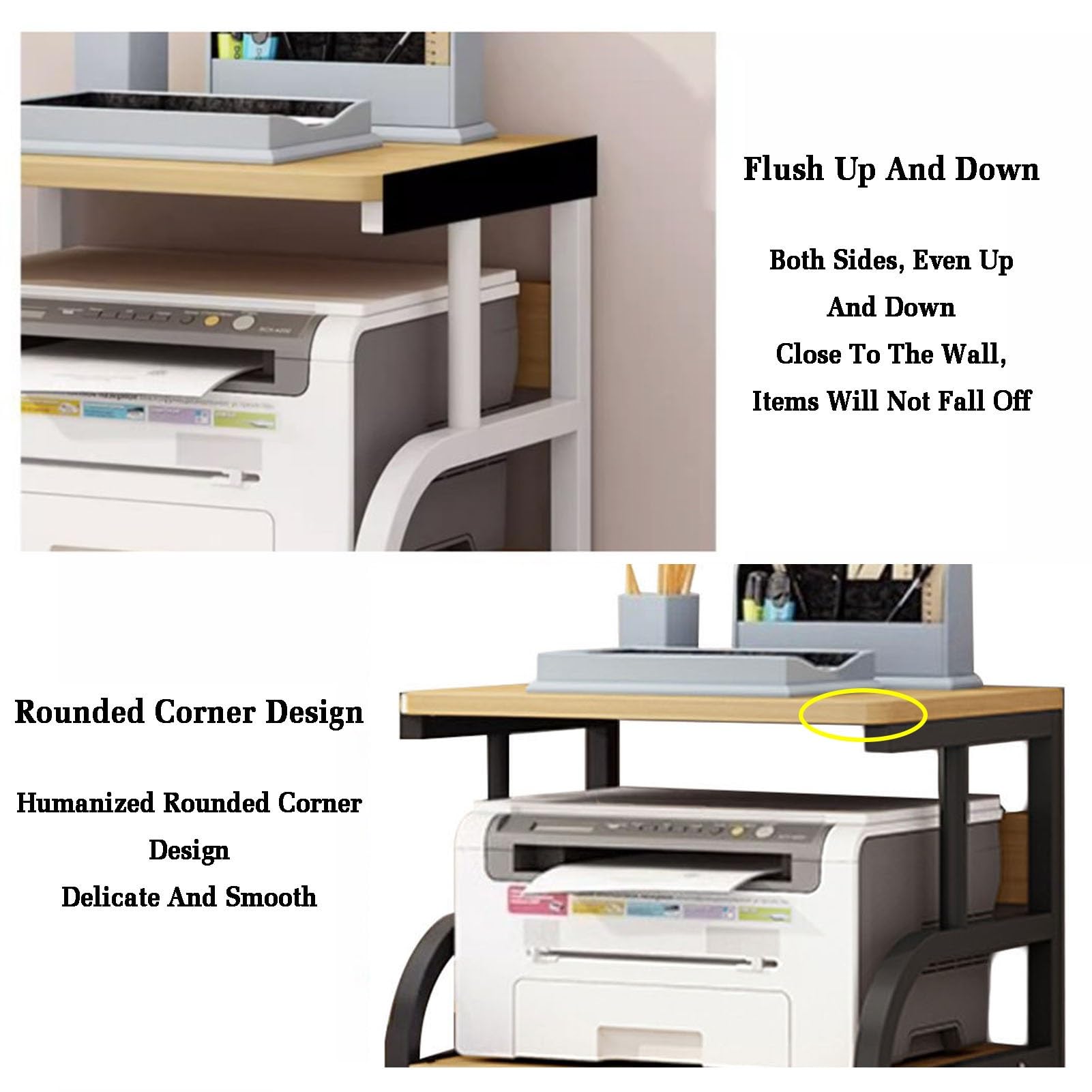 Druckerständer, 4-stufiger Home-Office-Schreibtisch-Organizer, bodenstehendes Lagerregal, Lagerregale aus Holztrennwänden for den Schreibtisch im Home-Office(Yellow)