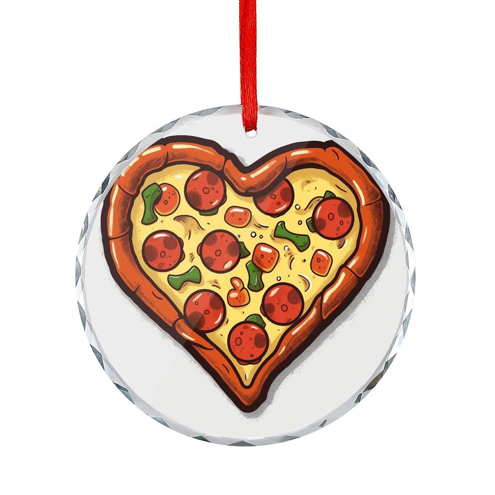 Btcowzrv Style I Love Pizza Heart Round Ornament Hanging Pendant Decor