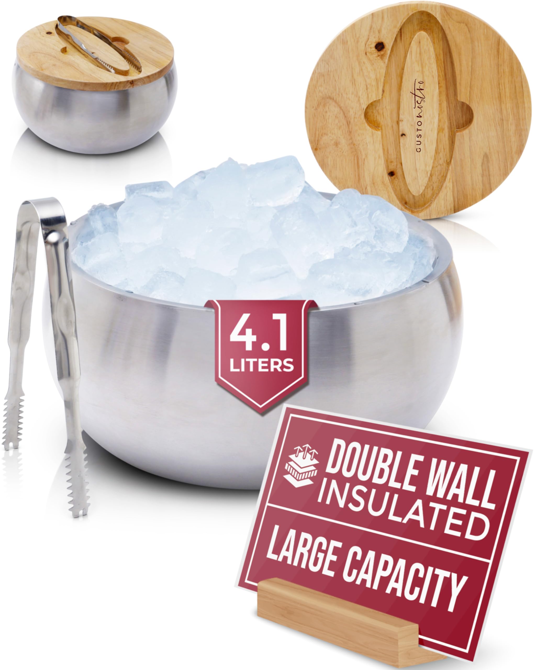 Gusto Nostro Seau A Glace Isotherme, Avec Couvercle et Pince, Double Paroi en Acier Inoxydable, Sans BPA, Pour Bar à Cocktails, Seau A Champagne, Vin, Bière pour les Fêtes