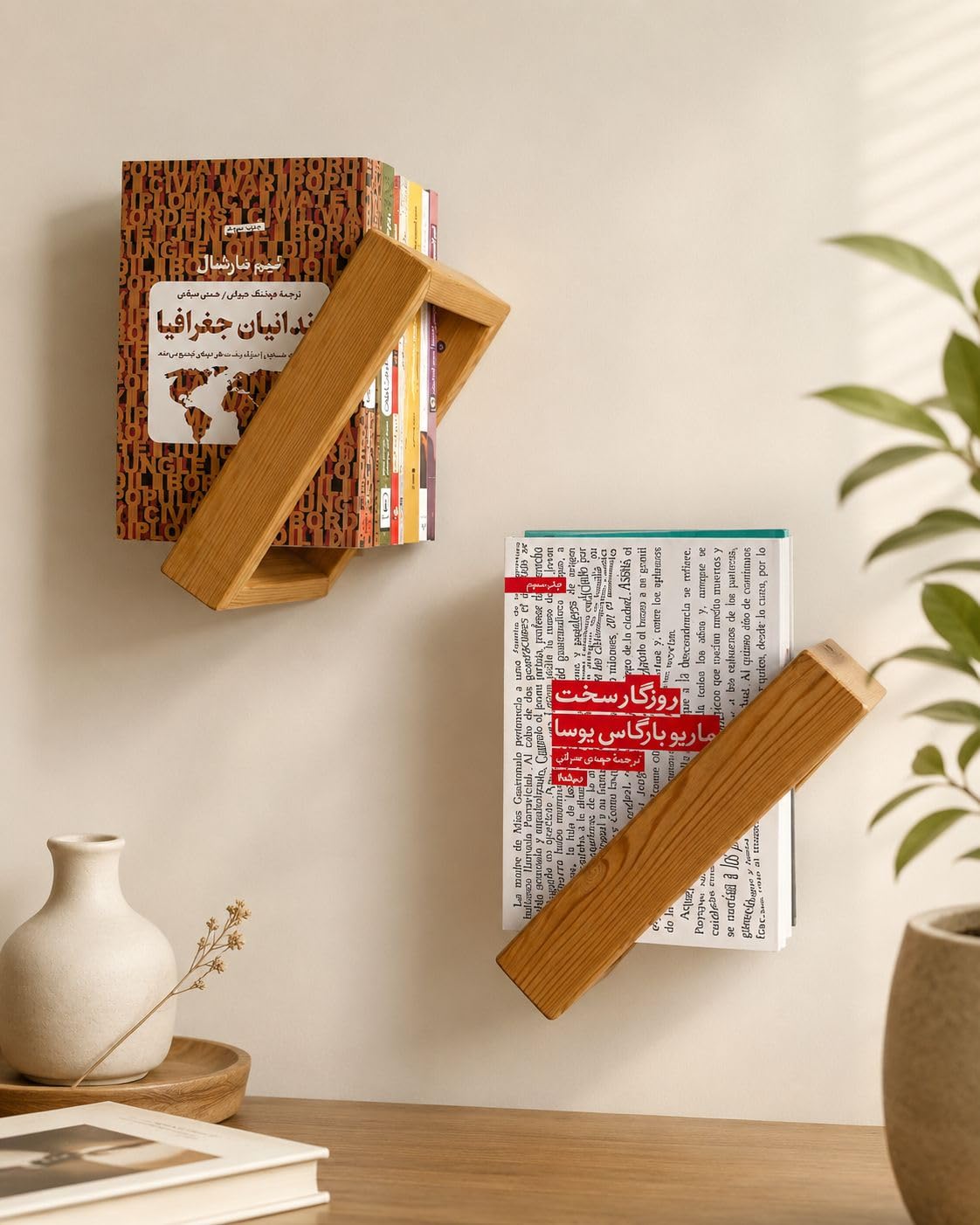 Dreamy design Book Shelf Wooden | Teak Wood Modern Handmade Wall Mounted Book Shelf for Library, Office & Study Room | Decorative Wooden Floating Wall Shelf for Books & Home Decor | Set of 2-image-0