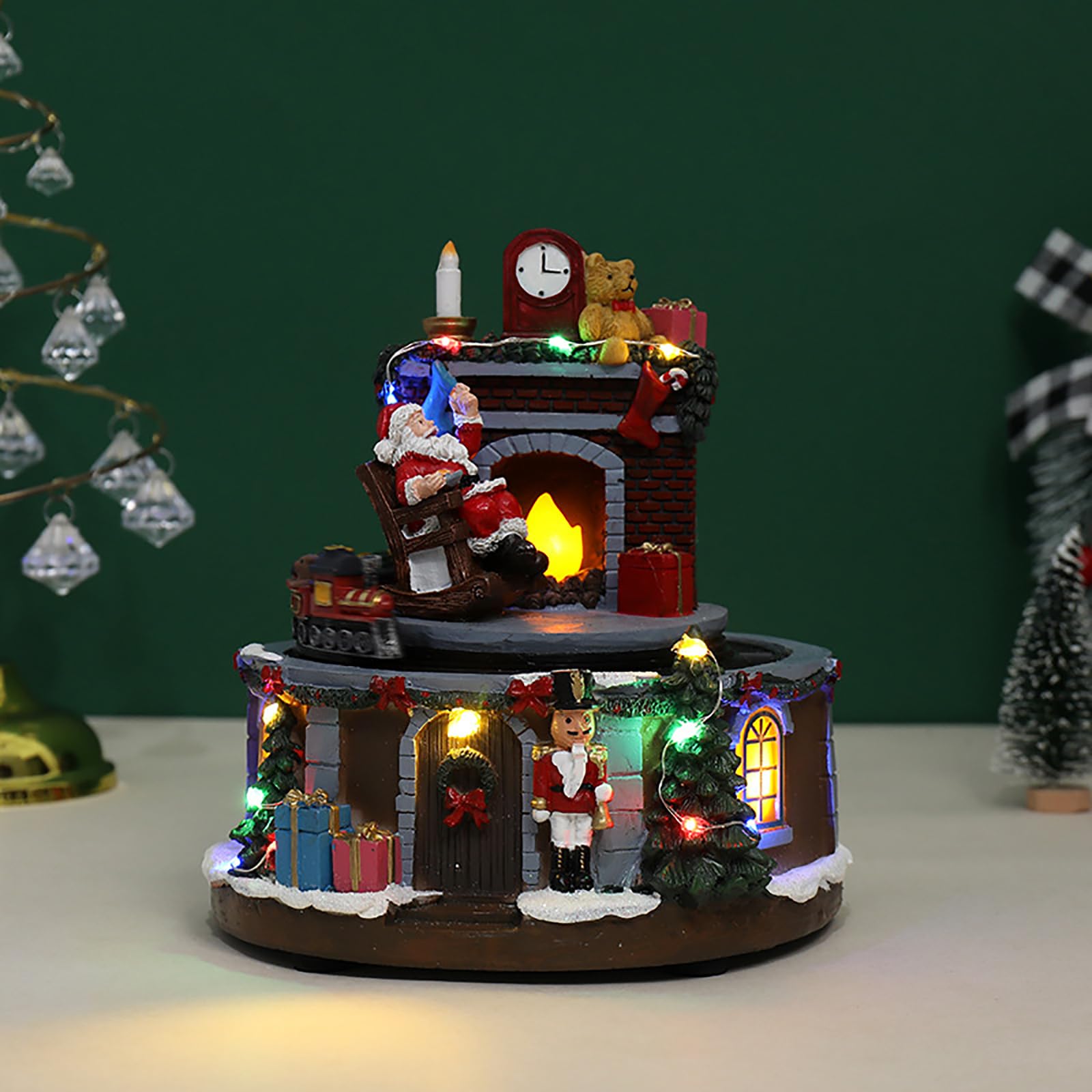 Adorno Navideño De Resina para Pueblo, Casa De Papá Noel con Escena De Nieve, Música Clásica Navideña Y Luz LED. Resistente Y Duradero. Textura Maravillosa. Ideal para Repisas Y Estanterías