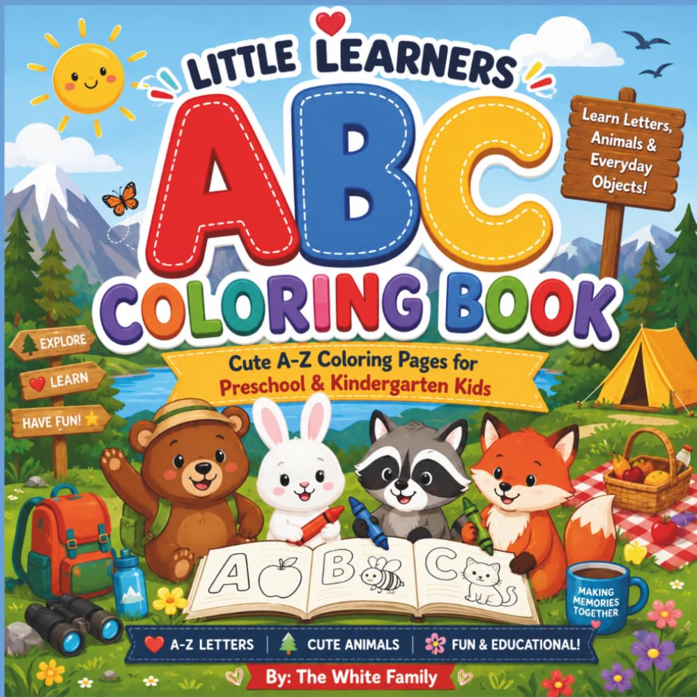 Little Learners ABC Coloring Book: Cute A-Z Coloring Pages for Preschool & Kindergarten Kids