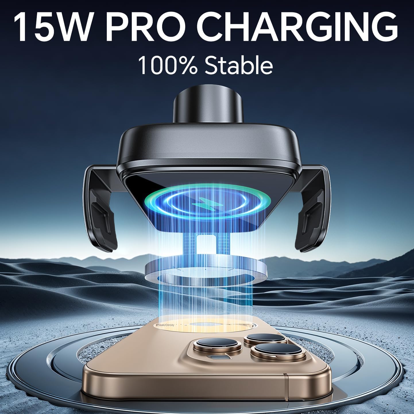 Kaistyle Wireless Car Charger, 15W Fast Charging Auto Clamping【3 in 1】 Car Phone Holder Charger【Windshield + Vent + Dash 】 Phone Holders for Your Car Wireless Charger for iPhone 16 15 14 13 12