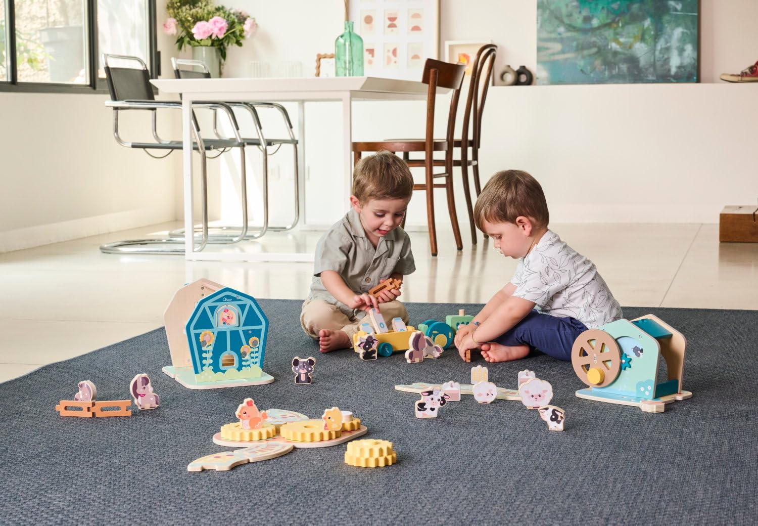 Chicco La Grande Fattoria dei Pony Playset, Gioco educativo in Legno con 3 Personaggi e Accessori | Gioco di Ruolo con Carrucola, Scala e Recinzione, Ispirato al metodo Montessori, 2 Anni +