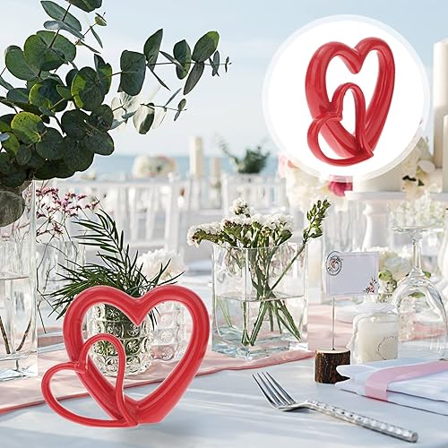 Miniatura 6 de Decoración de corazón de cerámica Escultura de escritorio de arte moderno para el hogar, figura doble en forma de corazón rojo para novia, esposa,