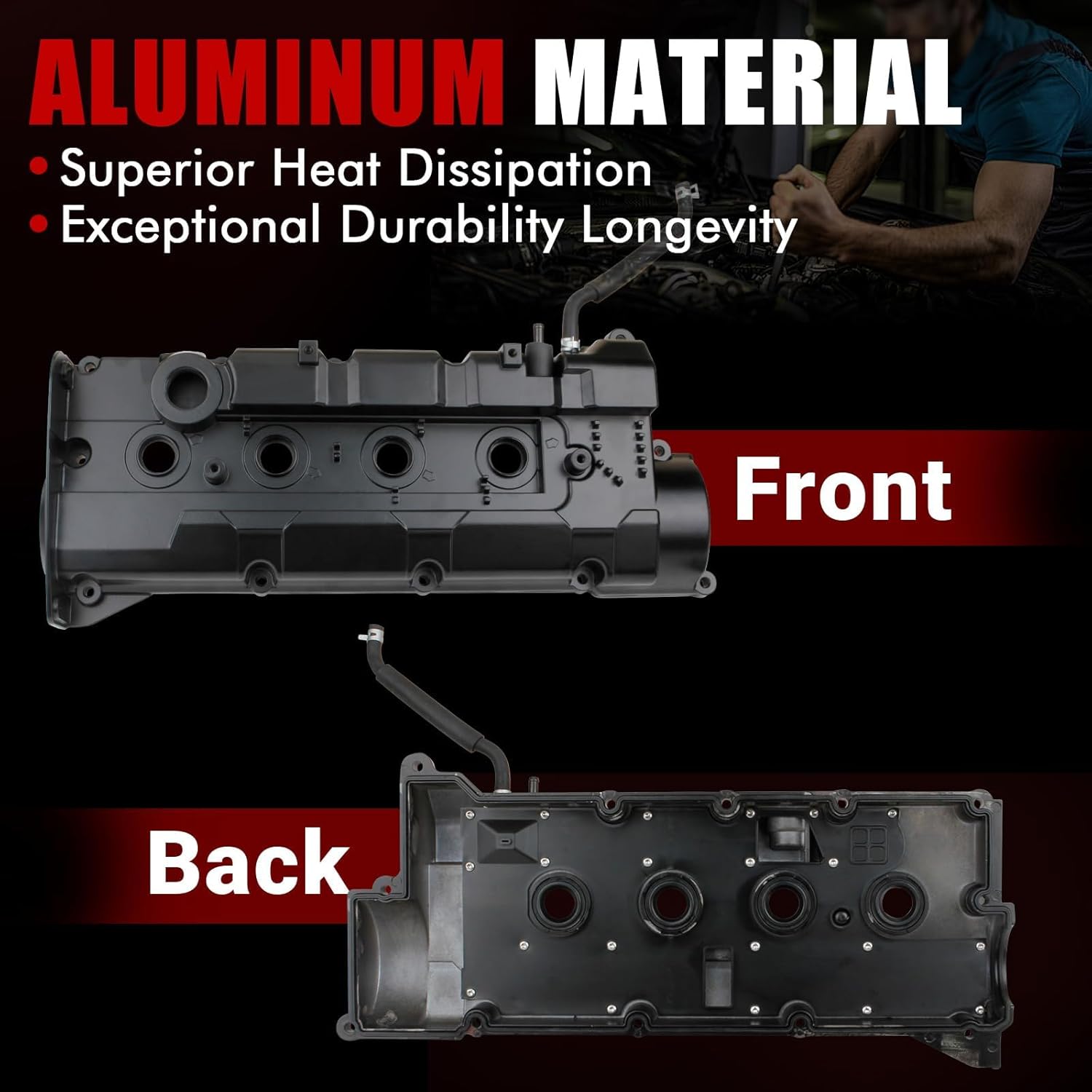 MITZONE Aluminum Valve Cover Compatible with Hyundai Elantra Tiburon Tucson 2004-2009 Kia Spectra Spectra5 Sportage 2004-2010 2.0L, Replace 2241023100 2241023800, with Gasket & Cap