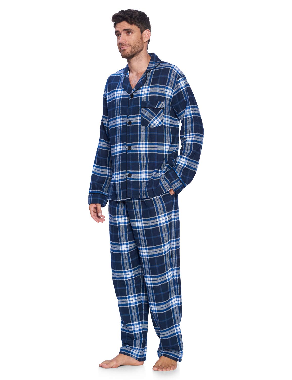 Ashford & Brooks Conjunto de pijama de franela de manga larga para hombre, a cuadros, ropa de dormir y ropa de descanso con botones