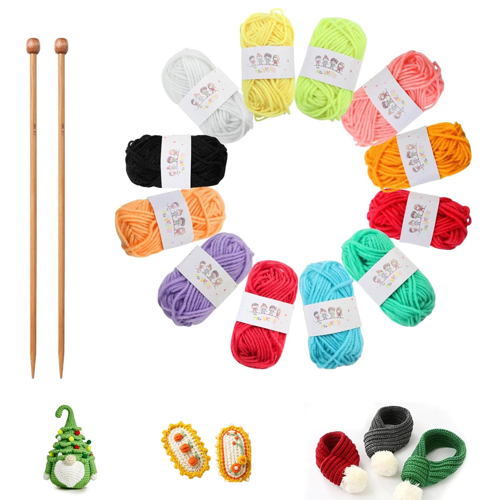 YREYBN 12pcs Knitting Kit, Beginners Adults Children Knitting Set, Dishcloth Knitting Kit
