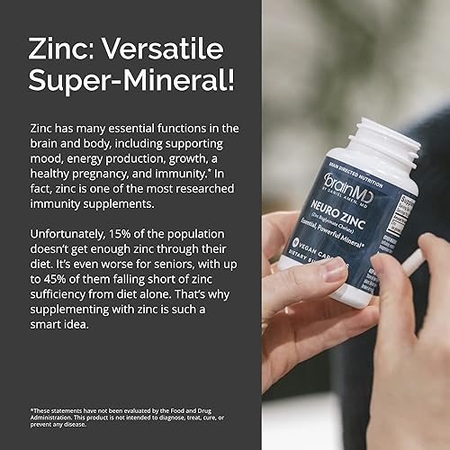 Miniatura 5 de BRAINMD Dr Amen Neuro Zinc - 90 Cápsulas - 25 mg Quelato de Bisglicinato de Zinc - Sin Gluten - 90 porciones