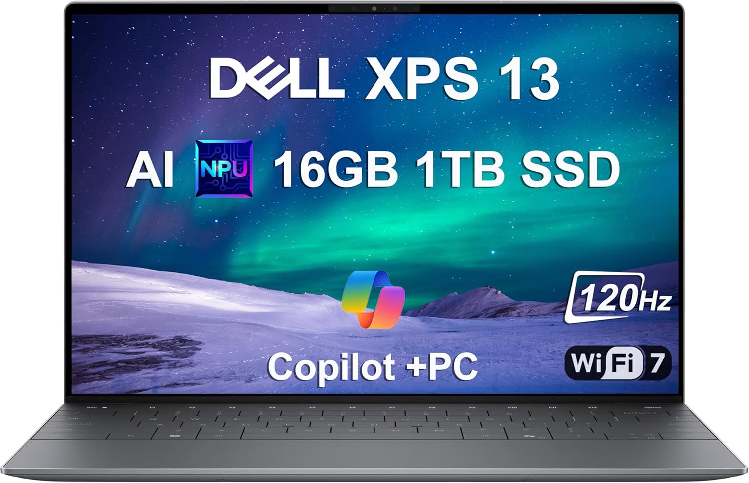 2025 Dell XPS 13 9345 Laptop, Copilot+ AI PC (13.4" FHD+ 120Hz, Snapdragon X Plus (> Intel i7-1355U), 16GB 8448MT/s RAM, 1TB SSD), Thin & Light, 27 Hours Battery Life, IR Webcam, Wi-Fi 7, Win 11 Pro - Image 1 of 9