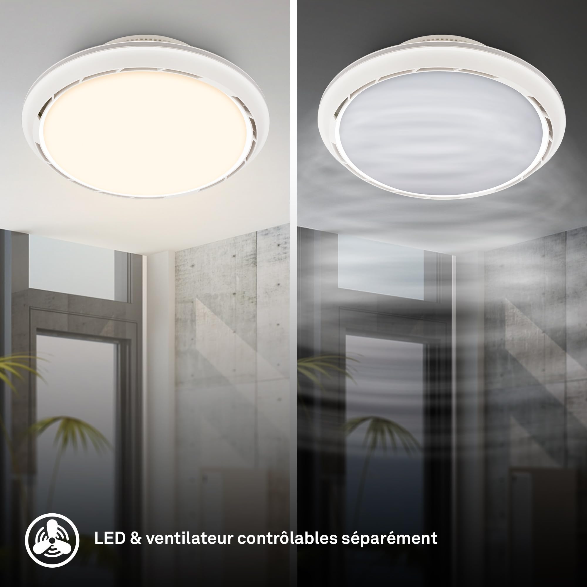 BRILONER - Plafonnier ventilateur de plafond LED avec éclairage, télécommande, 6 vitesses, CCT et intensité réglable, plafonnier LED ventilateur, salon, 44x17,5 cm, noir, blanc