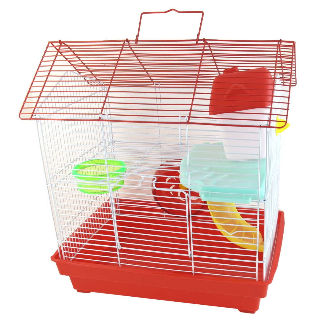 Ruilogod Rueda de plástico Mini casa Hámster Gerbil Ratones Jaula Rojo blancopuro