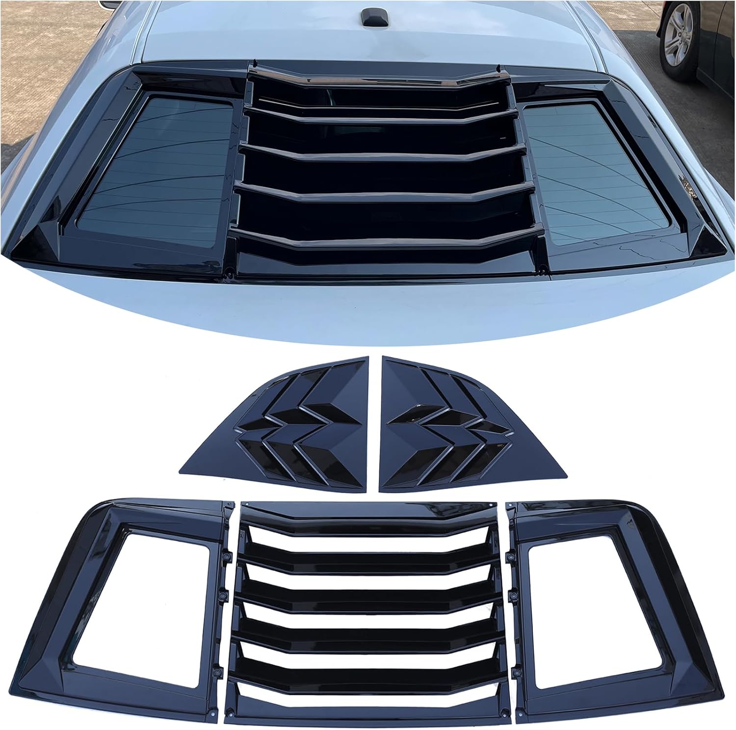 Photo 1 of WildWell Challenger Window Louvers for Dodge Challenger 2008-2024 GT/RT/Scat Pack/SRT/SXT/SE/TA Lambo Style Rear Windshield Sun Shade Cover Glossy Black