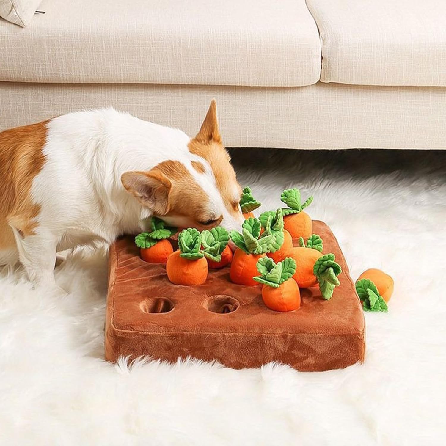 Carrot Dog Toy, Snuffle Mat for Dogs Toy Carrot, Interactive Dog Plush Puzzle Toys,Carrot Garden Dog,Dog Carrot Toys Pet Stress Relief with 12 Carrots (1)