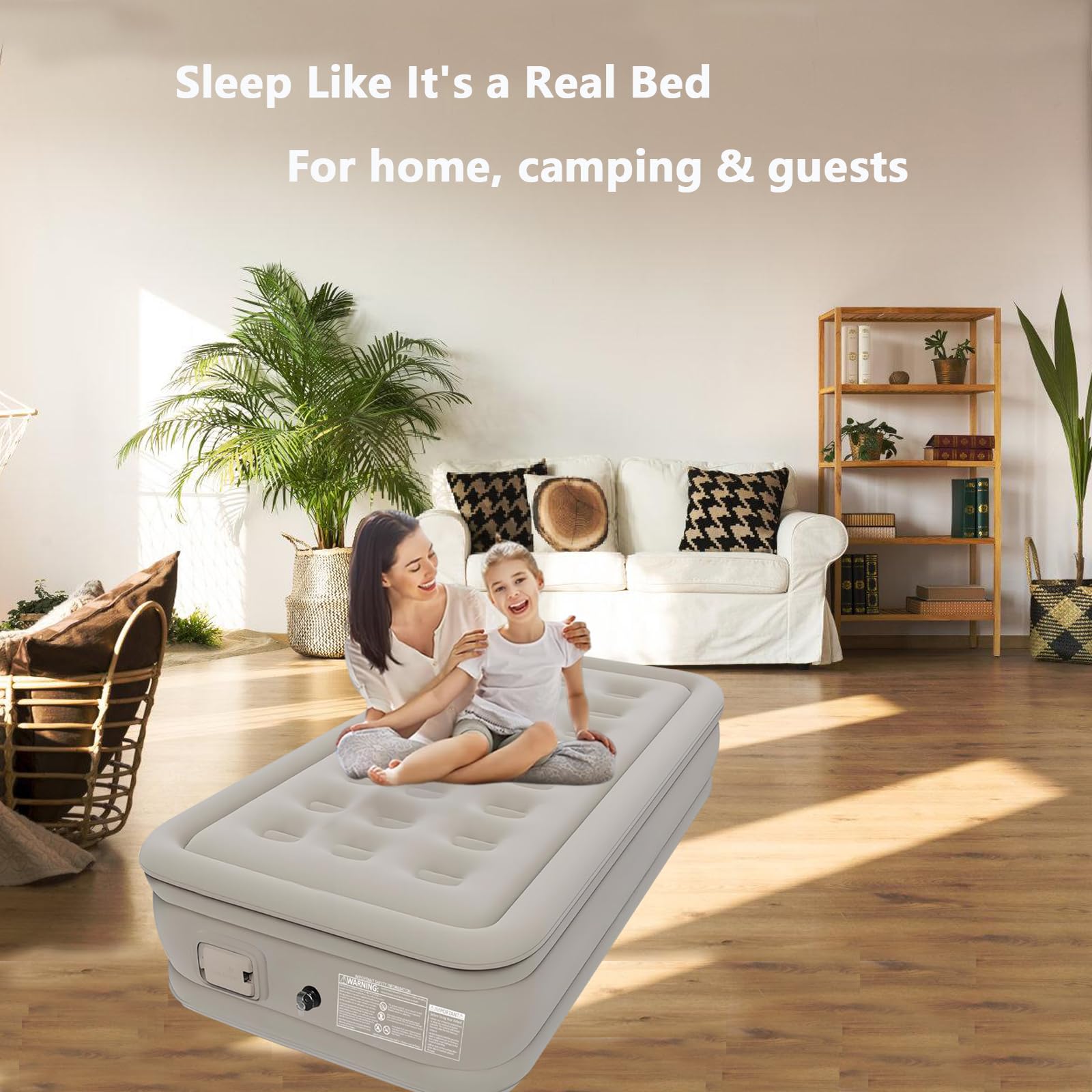 Luftbett 1 Personen,Luftmatratze Selbstaufblasend mit Elektrischer Luftpumpe, Kissen und Nachtlichtfunktion, Aufblasbare Matratze für Erwachsene Camping und Heimgebrauch,Beige 190x100x40cm