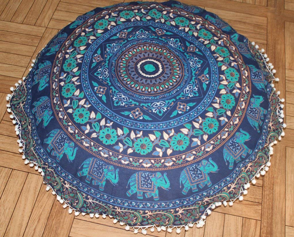 Hemsi-77 Floor Pillow Cover Decorative Mandala Pillow Sham Camel Indian Bohemian Ottoman Poufs Cover Pom Pom Pillow Cases Outdoor Cushion Cover
