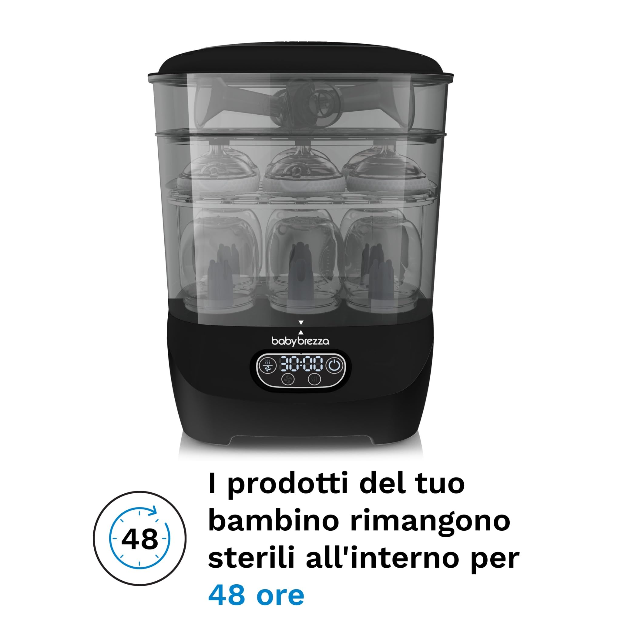 Baby Brezza Sterilizer Dryer Advanced – Sterilizzatore a Vapore per Biberon 4 in 1-33% più veloce, extra capiente con Filtro HEPA – Asciuga Biberon e Sterilizzatore Neonato universale
