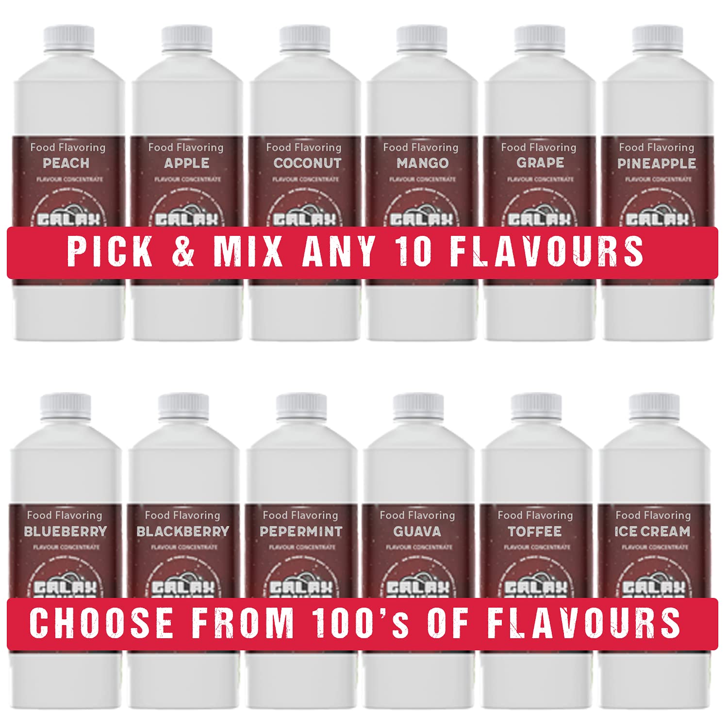 Food Flavouring Pick and Mix - Pick 10 x 10ml Fruit Food Flavourings and Essences - High Strength Concentrated Flavourings for Baking, Cooking & More - Made in UK.
