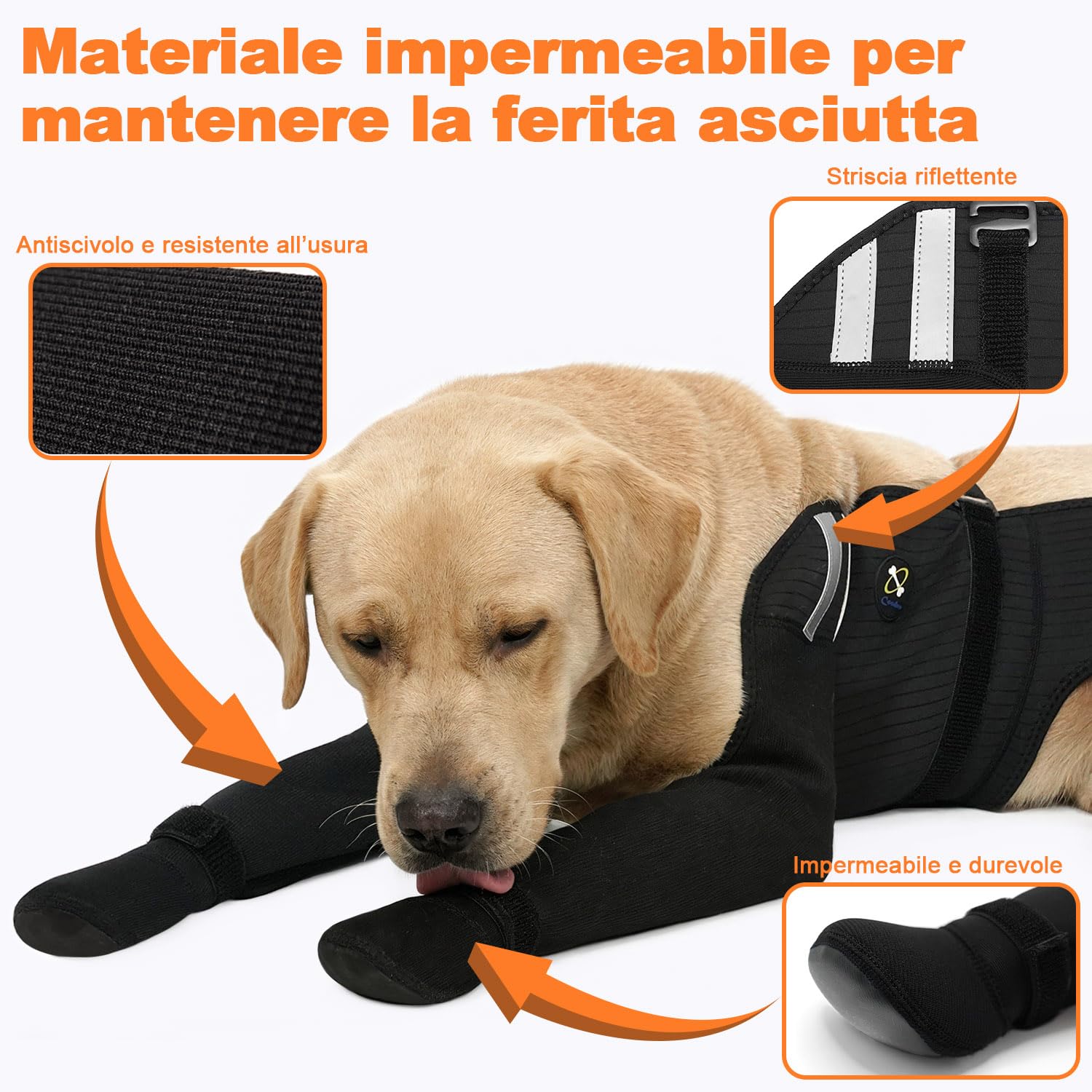 COODEO Calzini Impermeabili per Cani 4 Zampe, Antiscivolo, Protezione Anti-Leccamento, per Ferite, Pioggia, Neve e Cura Post-Operatoria (Nero, L)
