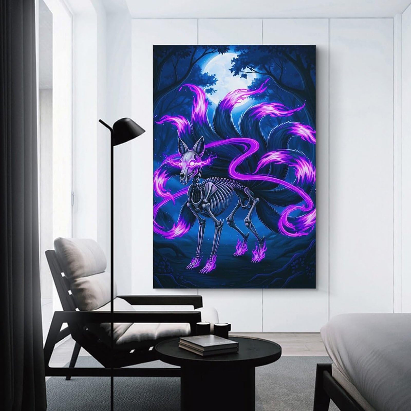 Junmoney Unframe-Style-19 Hanging Wall Art Nine-Tailed Fox Skeleton, 24X36inch(60X90cm), For Gallery Wall Layouts In Home Or Office, An Easy Match For Collected Prints