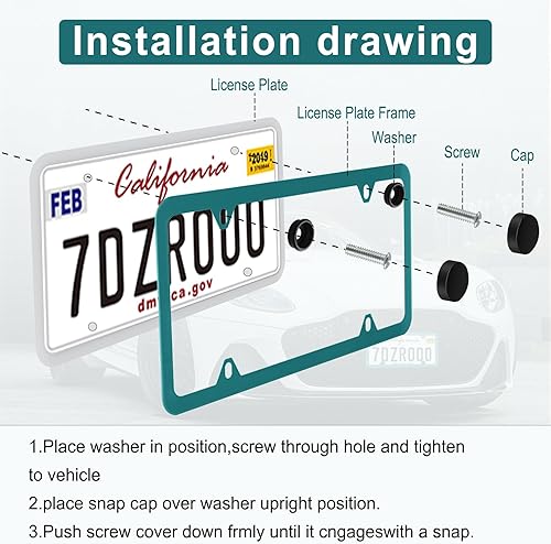 Miniatura 4 de Amiss Paquete de 2 marcos de matrícula sólidos a prueba de óxido, 4 agujeros, cubiertas de placa de acero inoxidable, marco protector con tapas de