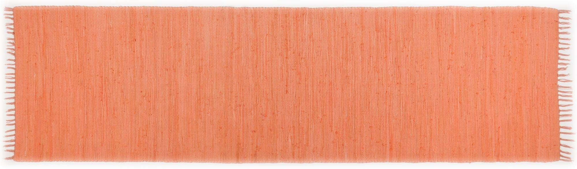 Theko | Dhurry Teppich aus 100% Baumwolle Flachgewebe Teppich Happy Cotton | handgewebt | Farbe: Terrakotta | 70x250 cm