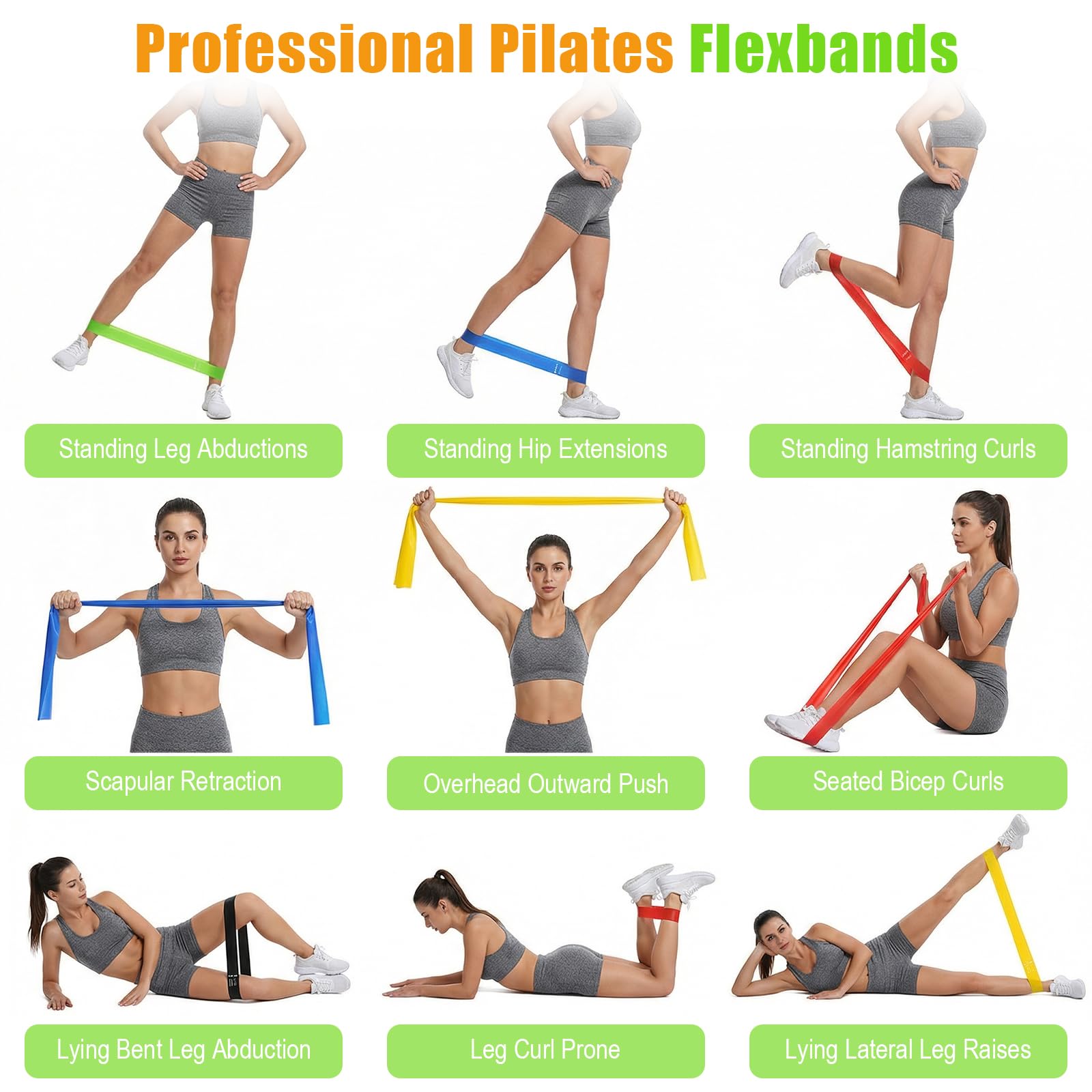 20 bandas de resistencia, diferentes niveles de resistencia, bandas de ejercicio para mujeres y hombres, estiramiento, entrenamiento, equipo de gimnasio en casa para pilates, yoga, terapia