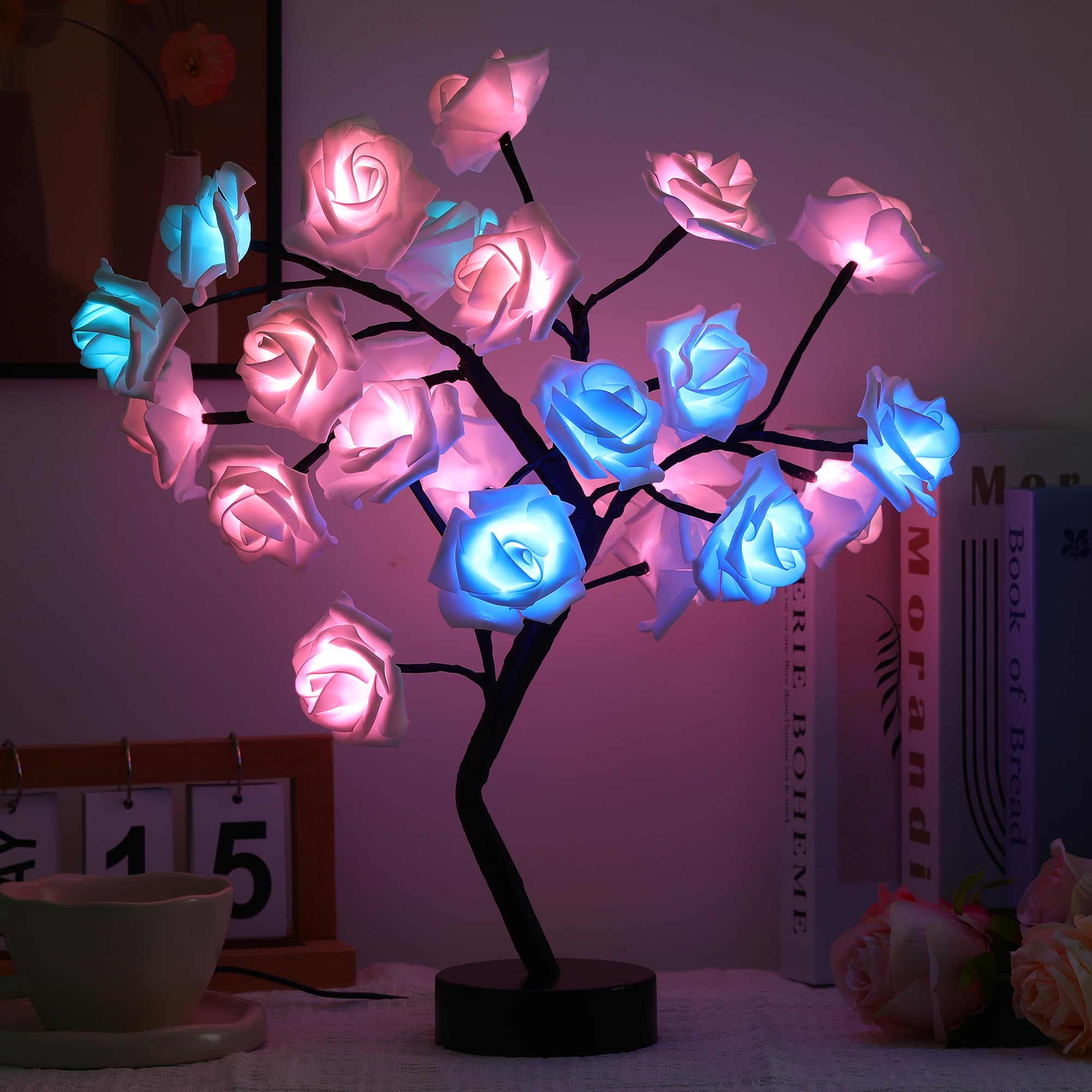 Drawelry Rose Flower Tree Lamp - LED Rose Tree Table Lamp USB