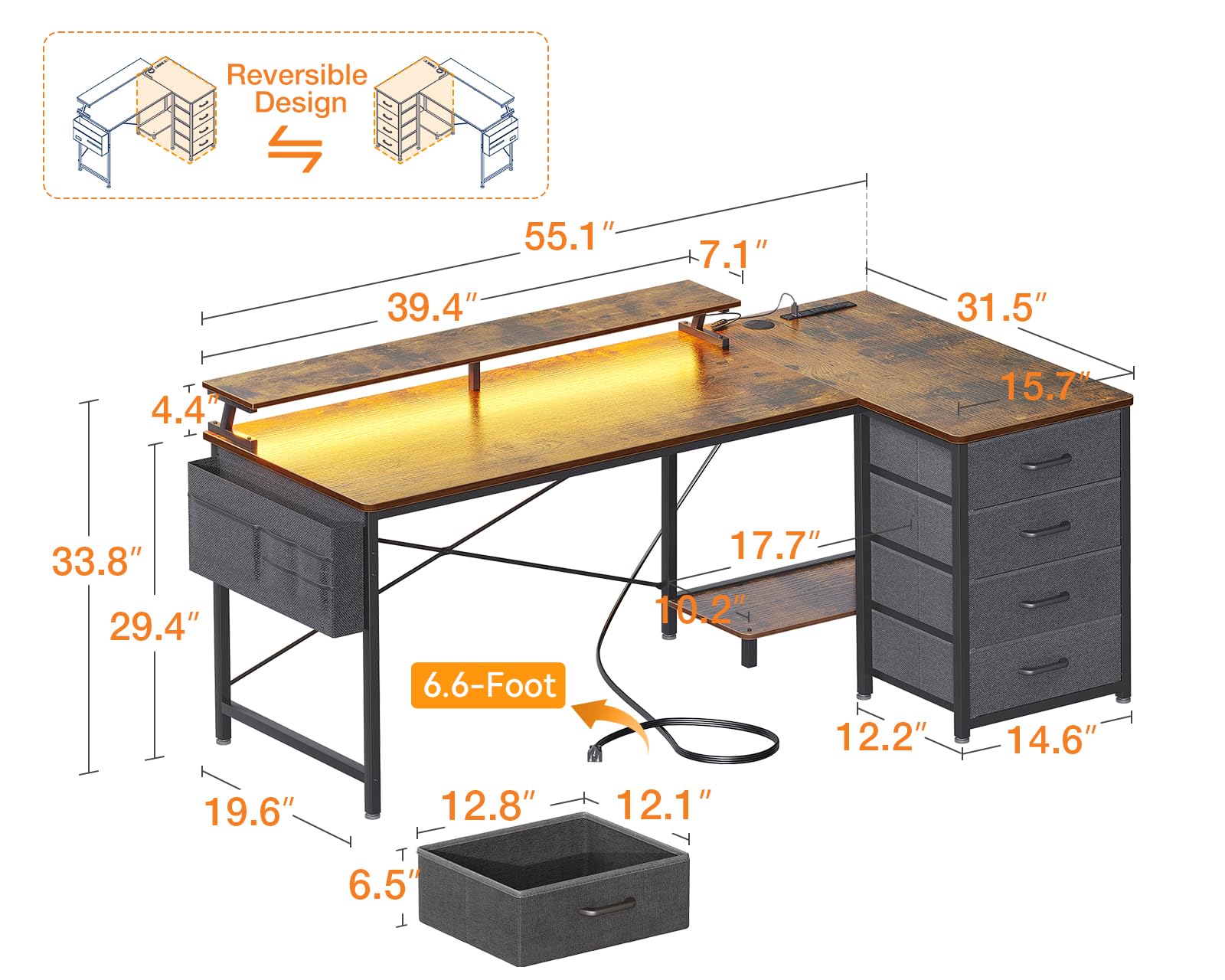 Computer Desk Reverse L Snapklik.com : ODK 55-Inch Reversible L-Shaped Computer Desk