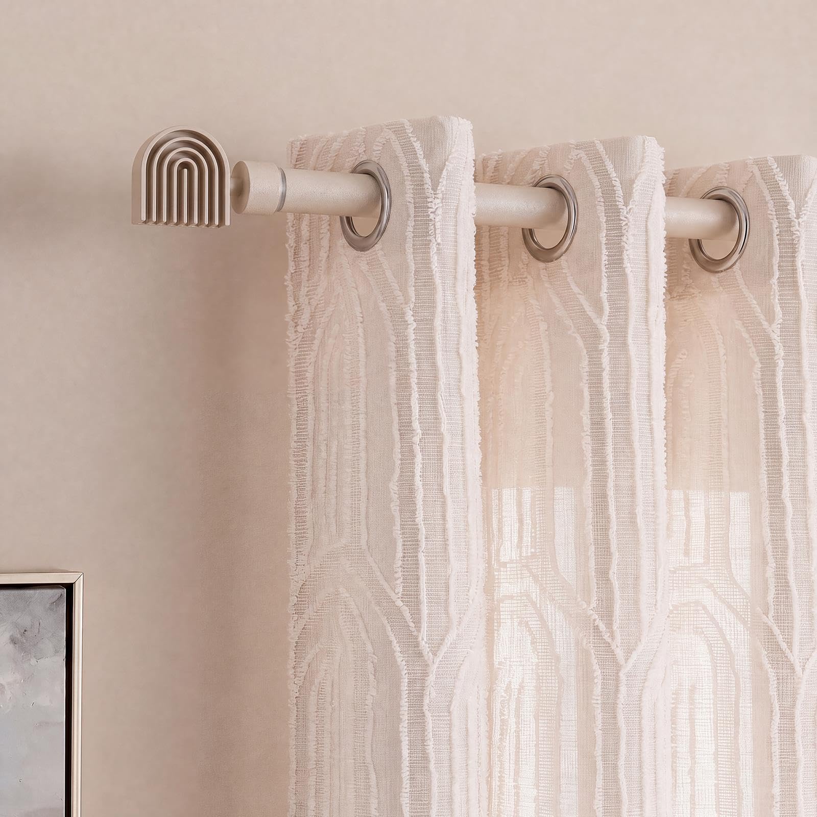 OHS Curtain Pole Arches Finials Metal 120-220 for Eyelet Curtains, Natural
