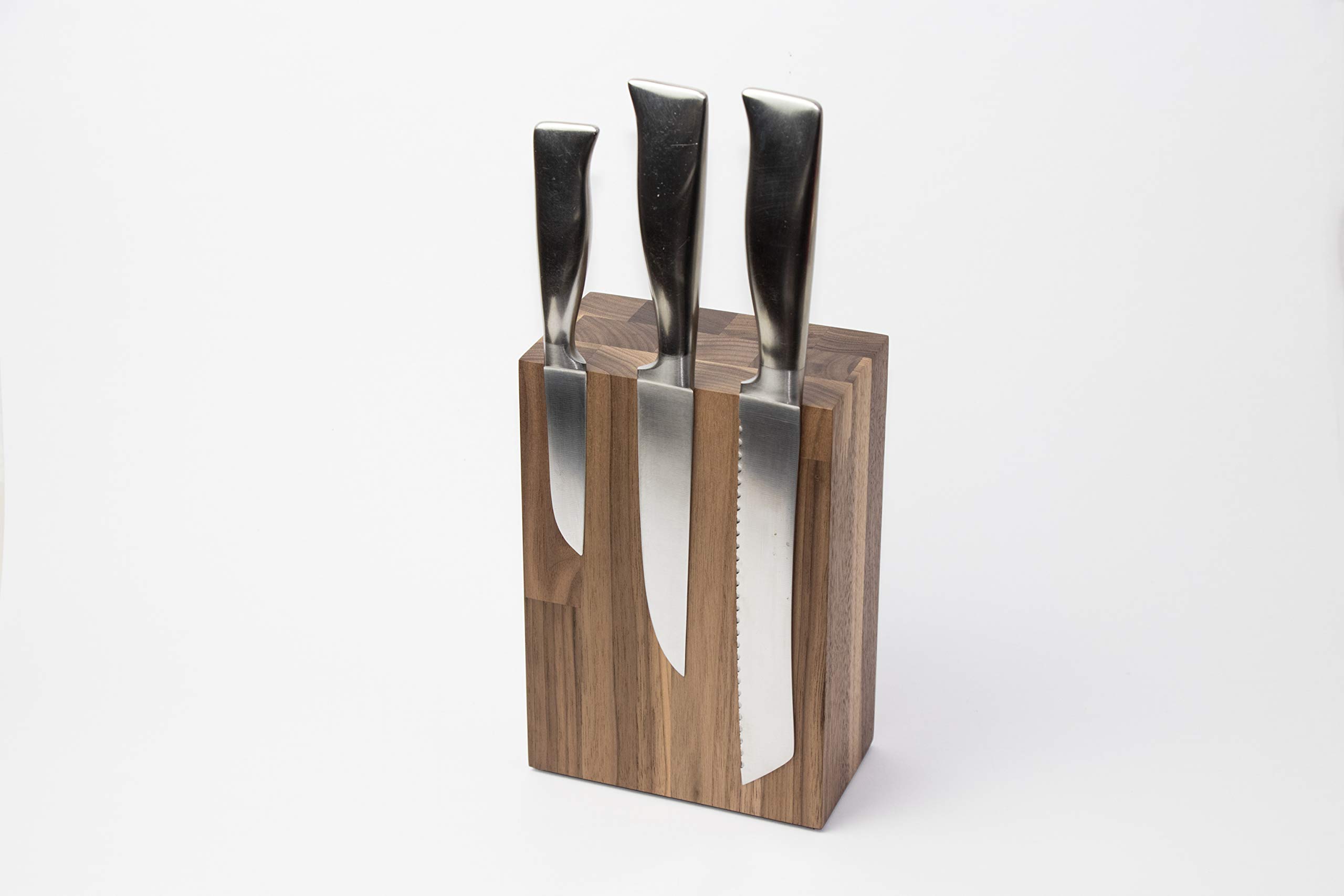 Messerblock BLOQ 701 unbestückt | Magnetblock Holz für 6 Messer | Nussbaum Messerleiste | Magnetleiste 21x14x8 cm