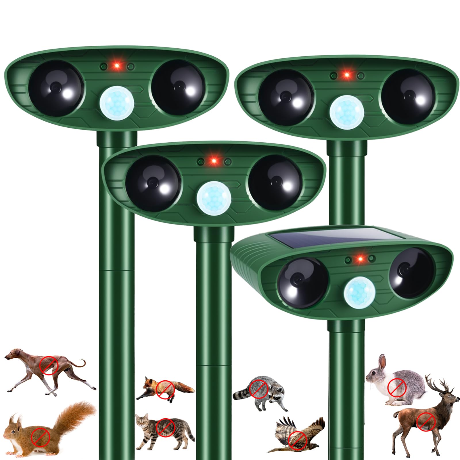 sonic fortress pro deer repellent ultrasonic cat repellent outdoor raccoon deterrent solar animal repeller with motion sensor for skunk rabbit dog squirrel fortress pro for yard garden lawn,4 pack