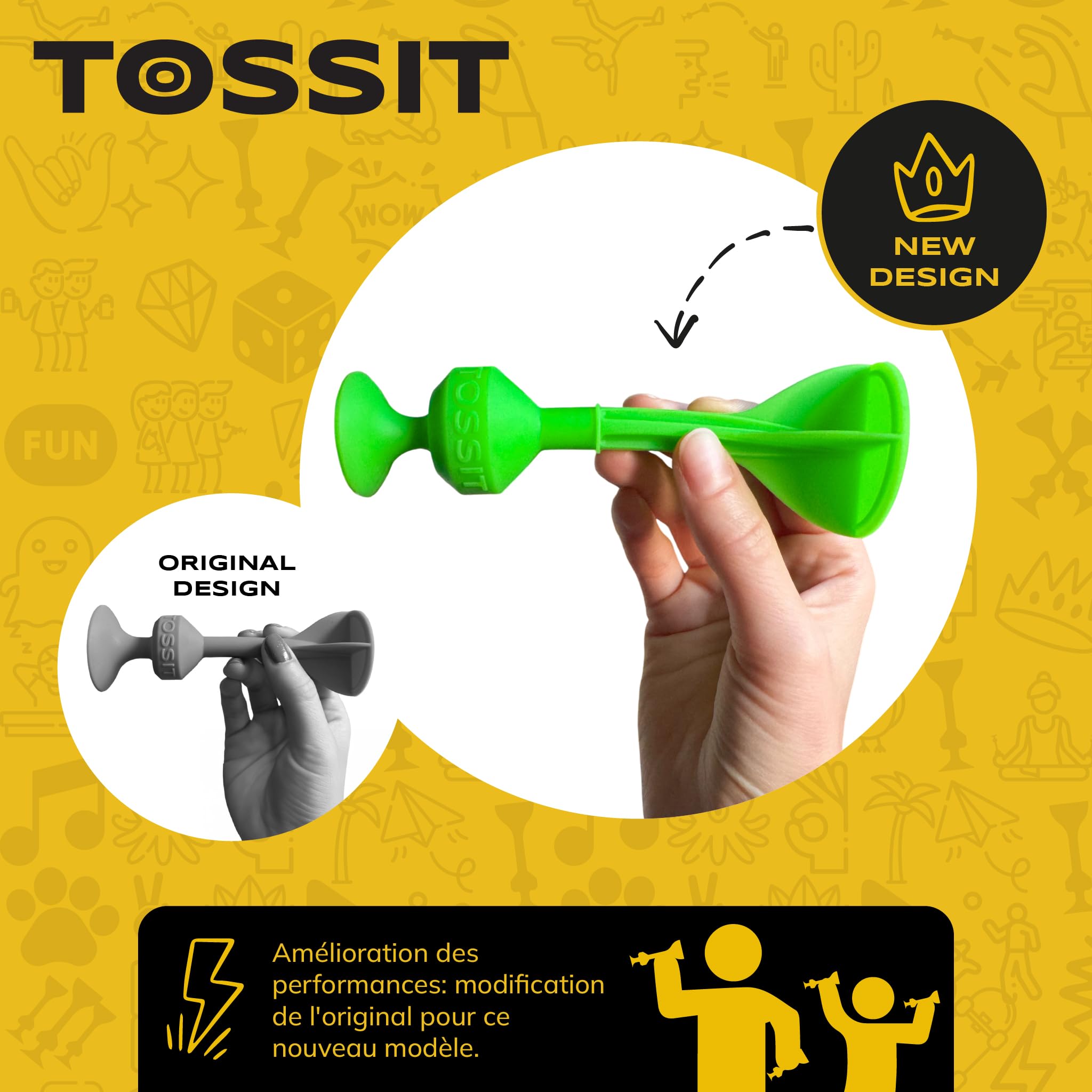 TOSSIT Jeu Fléchette Ventouse, Pétanque Intérieur Extérieur pour Sol et Mur, Silicone Puissant et Durable, 4 Couleurs, Family Pack, Rouge Cyan Bleu Clair Jaune