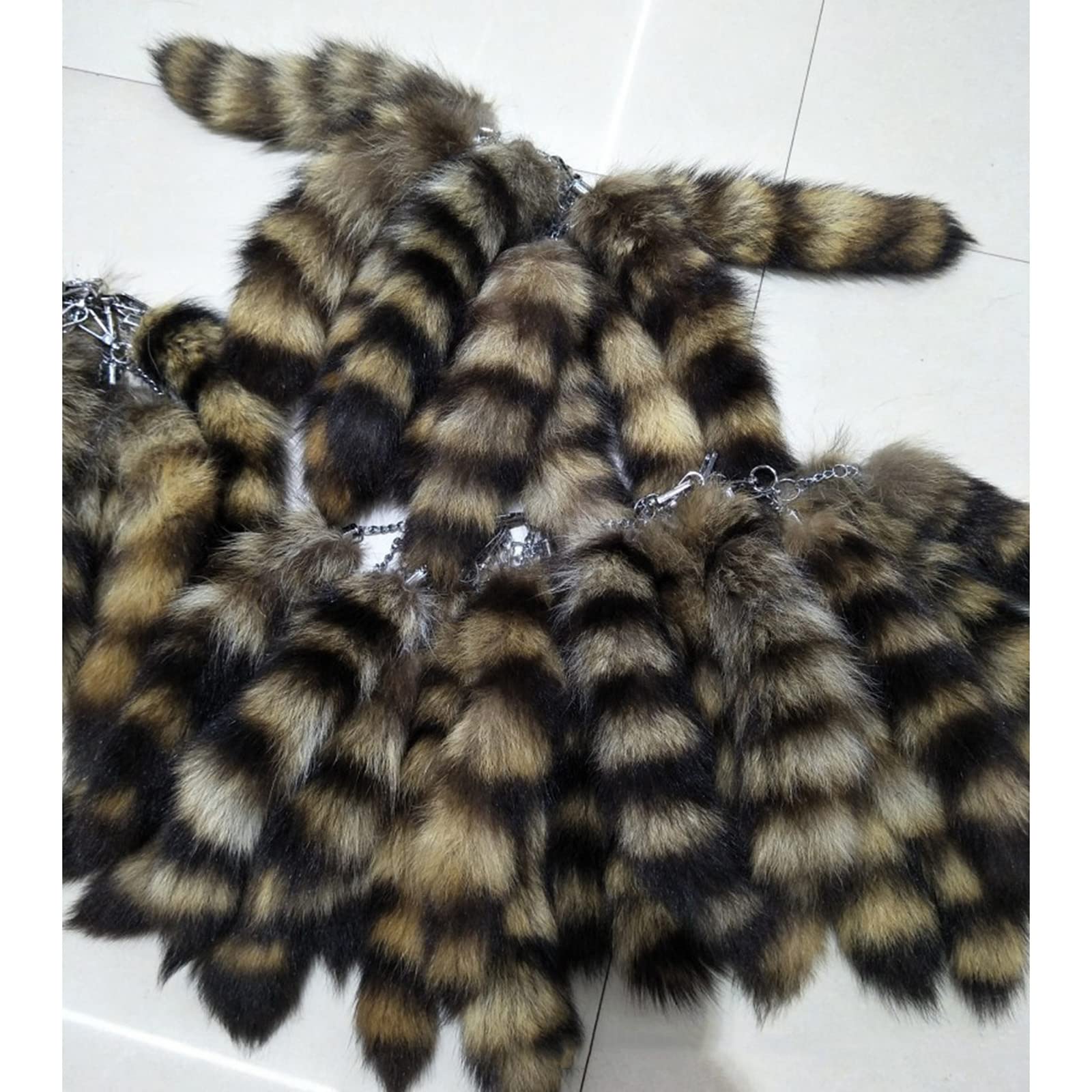 ふか　特大ラクーン　アライグマ　毛皮尻尾　ファーテールキーホルダー 極上特大 ラクーン アライグマ たぬき リアルファーテール 毛皮