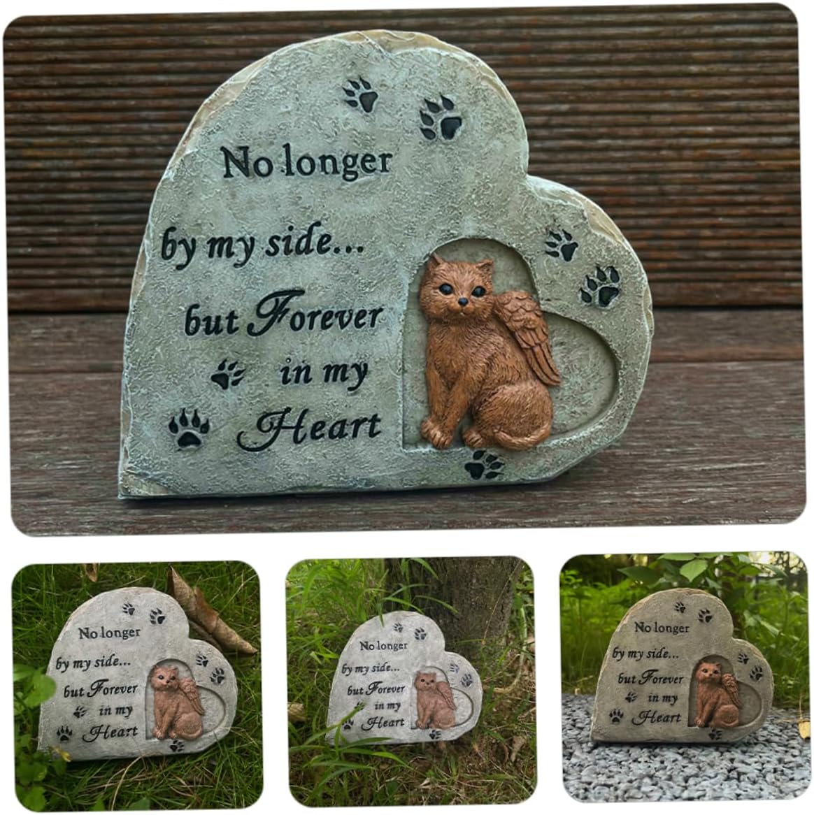 Cat Memorial Tribute Statue Heart Shaped Pet Headstone Durable Outdoor Resin Grave Marker for Cats Thoughtful Pet Loss Comfort and Remembrance