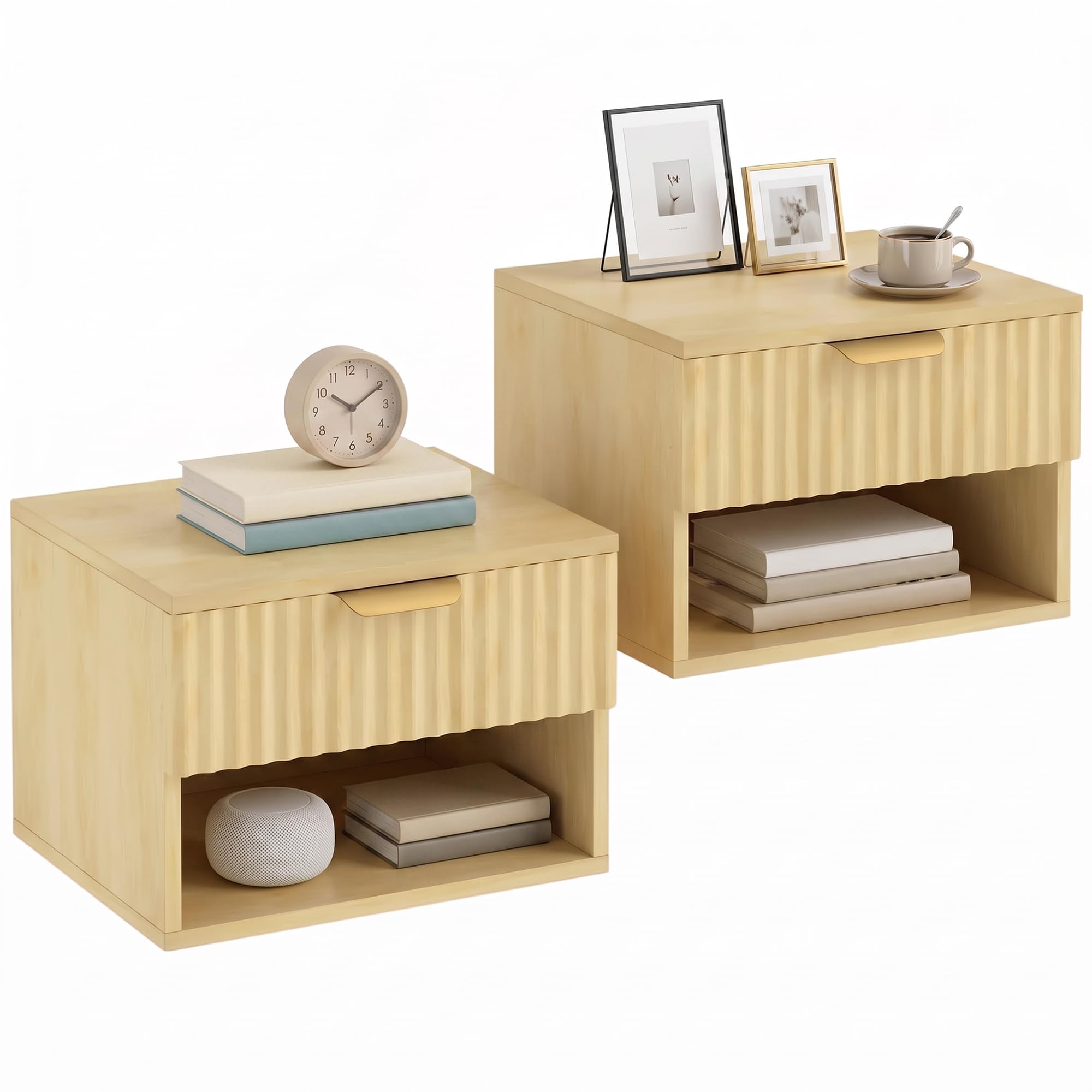 HOMCOM Floating Nightstands Wall Mounted Bedside Tables Set of 2 Oak