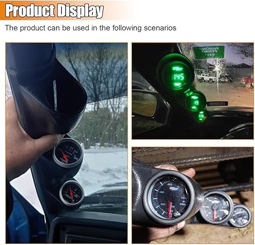 Miniatura 5 de Soporte negro triple para manómetro en pilar, soporte de plástico de 3 orificios de 52 mm para manómetros digitales automotrices, accesorios