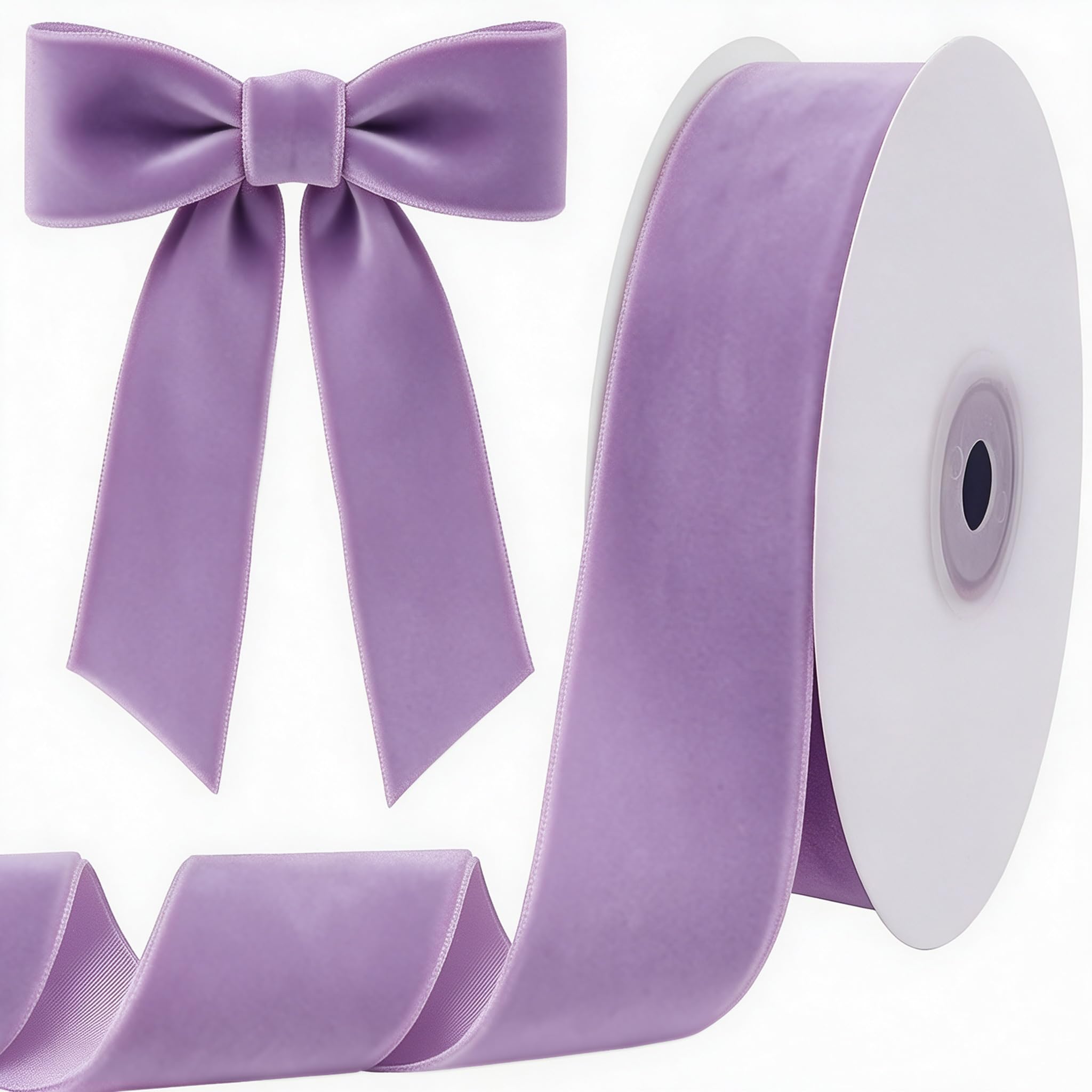 Tsorode 10 Yards Light Purple Velvet Ribbon for Christmas Tree, 1.5 Inch