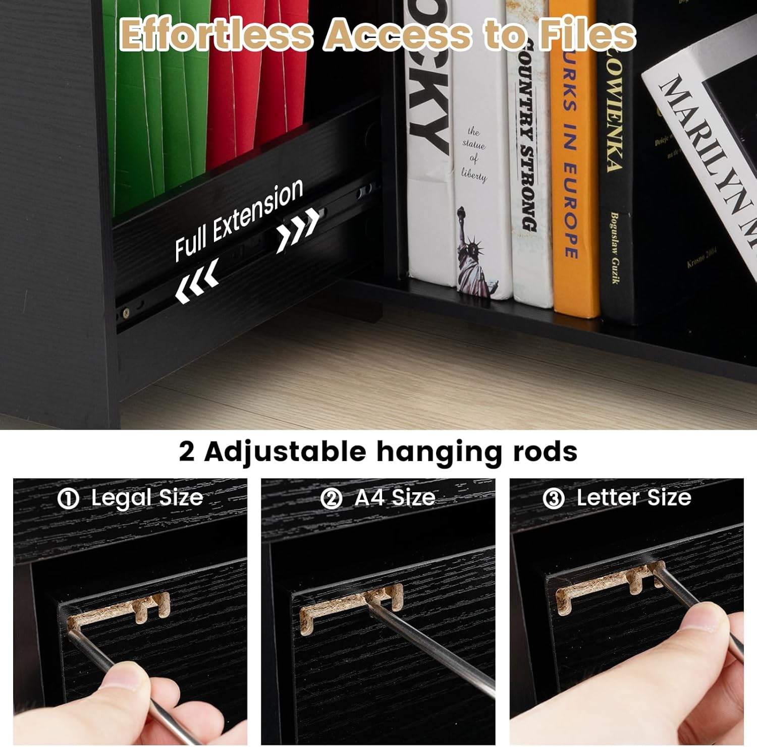 Giantex 3 Drawer File Cabinet, Office Storage Cabinet Fits Files Letter, A4, Legal Size, Rolling Printer Stand with Adjustable Shelf, Office Organization and Storage, Lateral Filing Cabinet (Black)