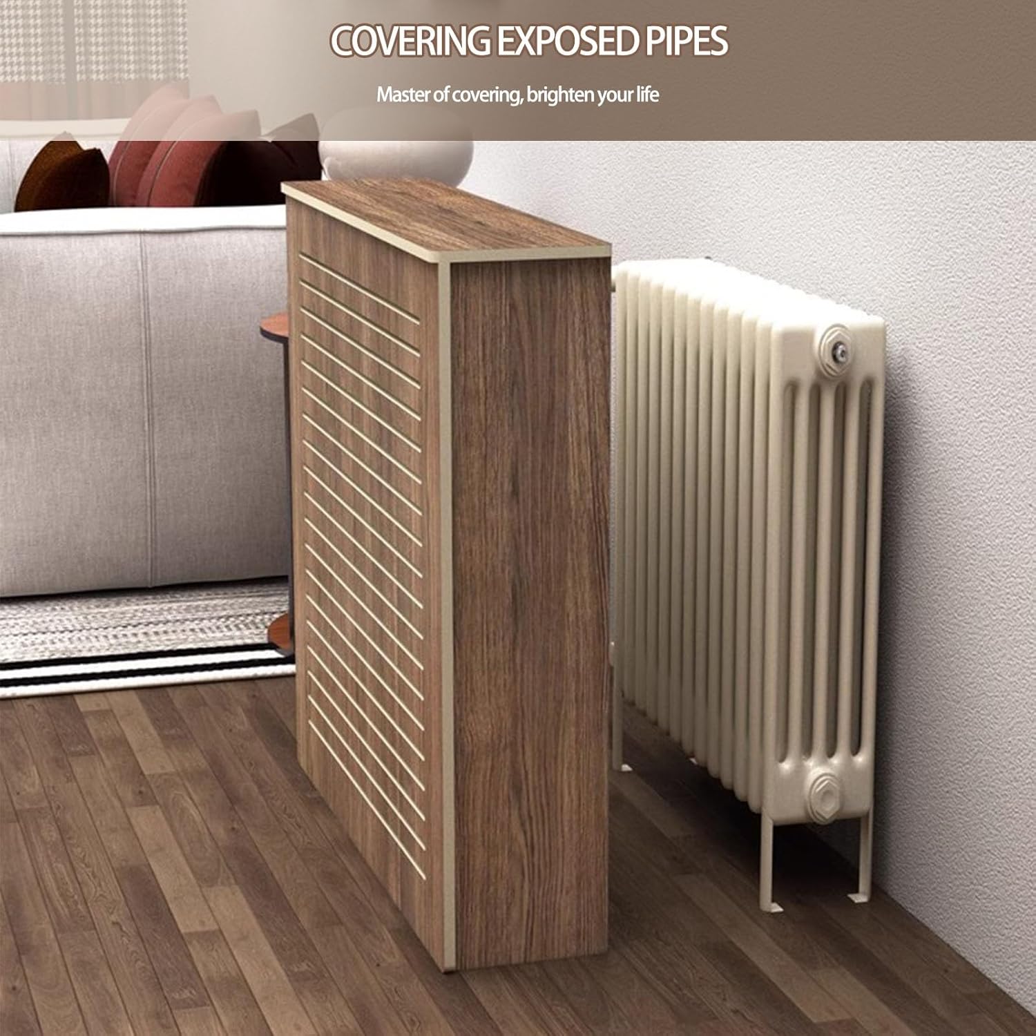 Radiator Cover,Steam Heating Cabinet Shelf, Vented Safety,Horizontal Slatted MDF Radiator Covers,for Home and Office Living Room Bedroom Furniture Decor Vented(39x39x10in/100x100x25cm)