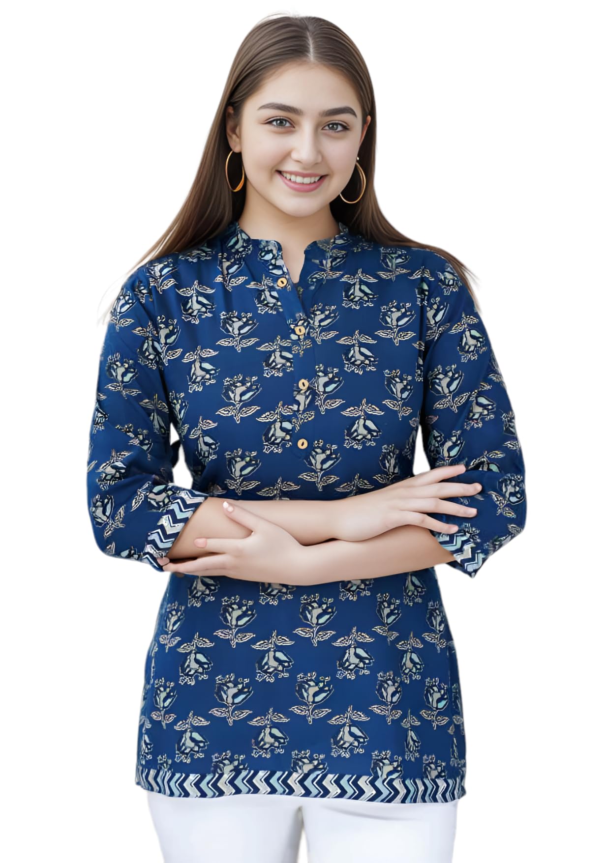 Jikonet Women's Regular Straight Short Kurti/Kurta - 529, (X-Large, Blue)