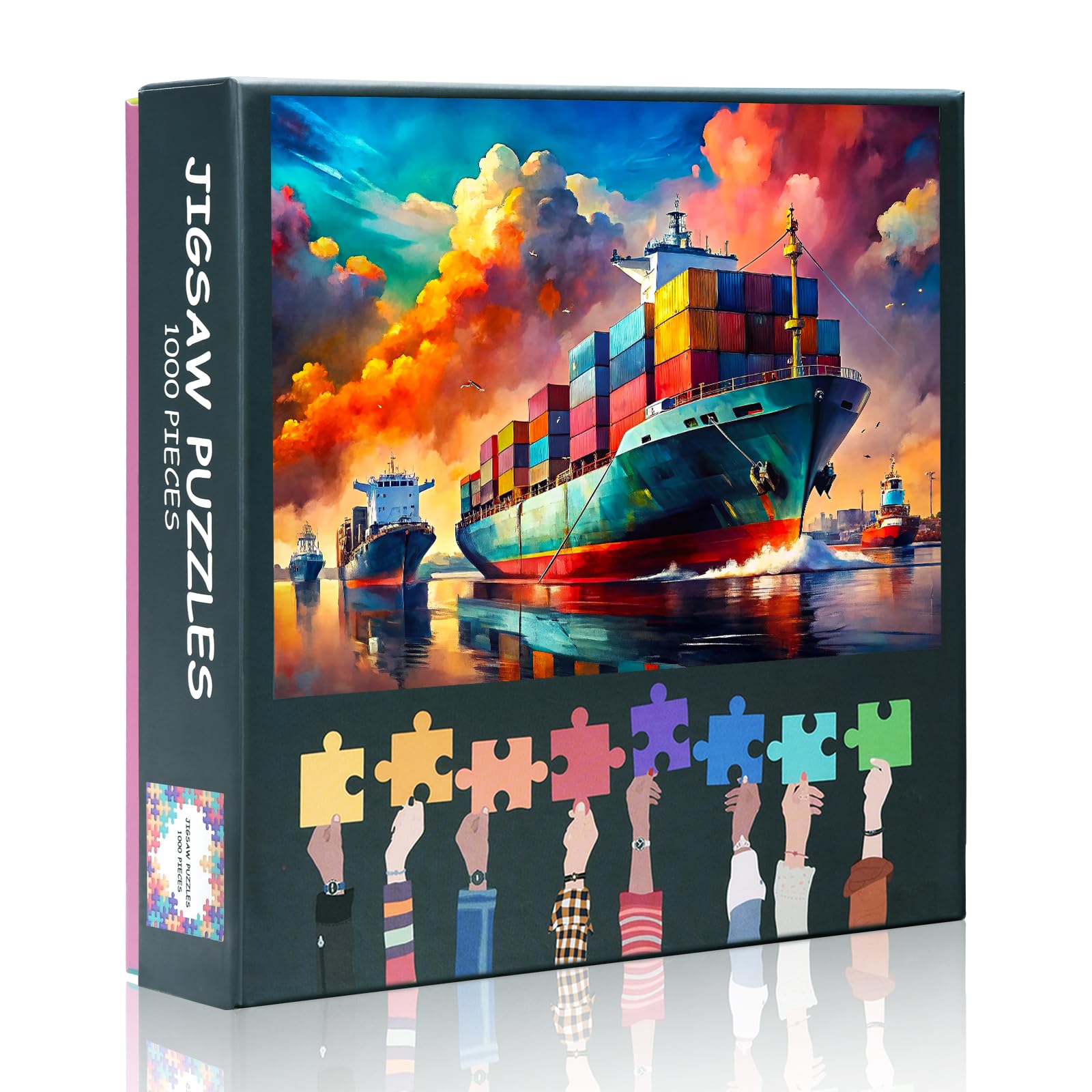 1000 Pieces Puzzles for Adults Vibrant Cargo Shipping Panorama Jigsaw Puzzles Challenging Game Abstract Watercolor for The Whole for Women, Gifts for Men 50x70cm